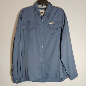Dakota Grizzly Fishing Long Sleeve Button Down Blue Shirt Mens XLARGE #648